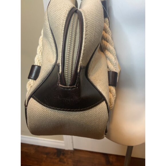 Saint Laurent Tan Canvas Twisted Rope Handle Satchel Purse Bag - Picture 7 of 12